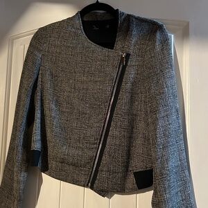 Noir Cropped Tweed Jacket Full Zip Asymmetrical Small